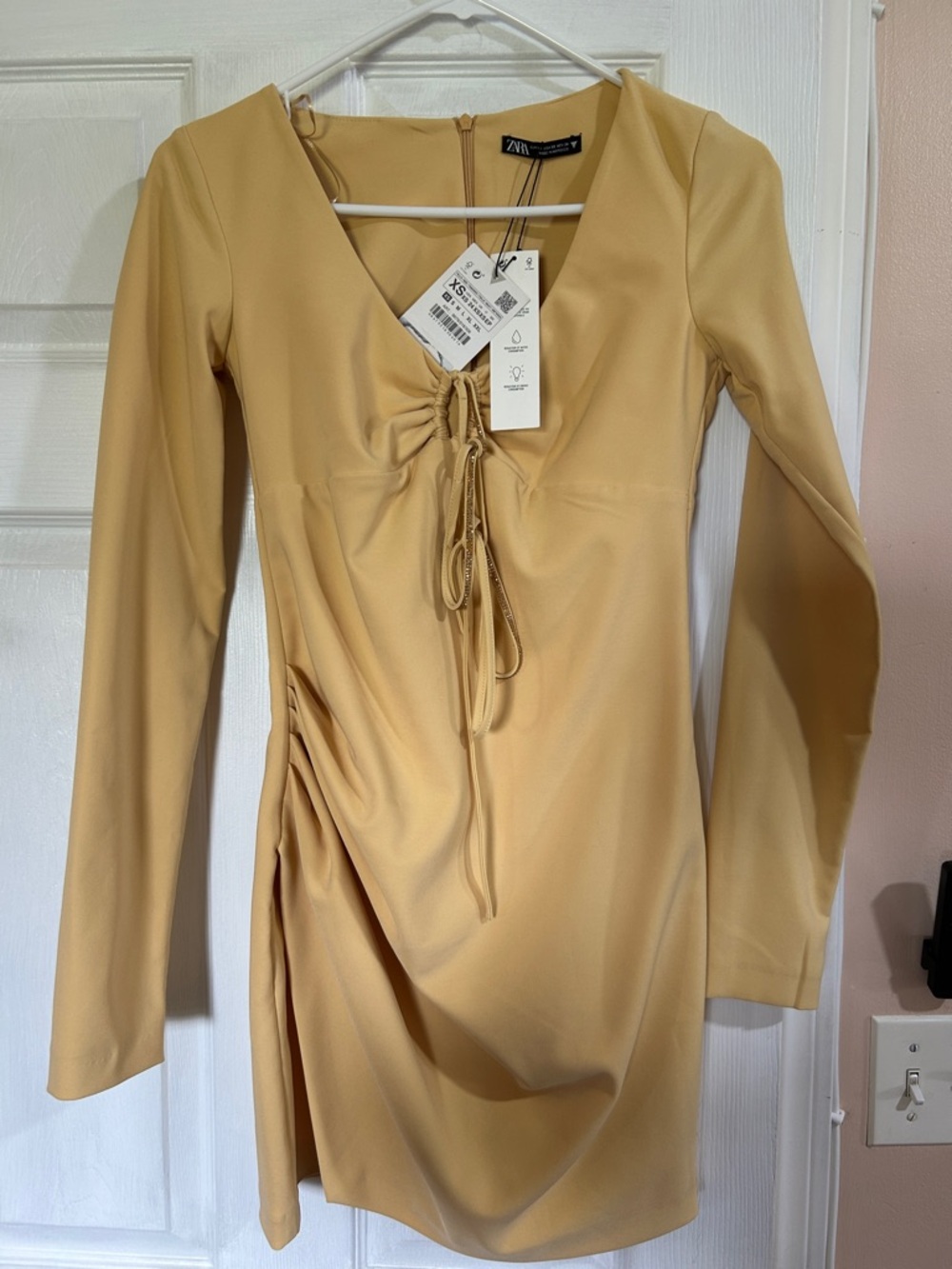 Zara Lace-Up Mini Dress in Mustard Yellow